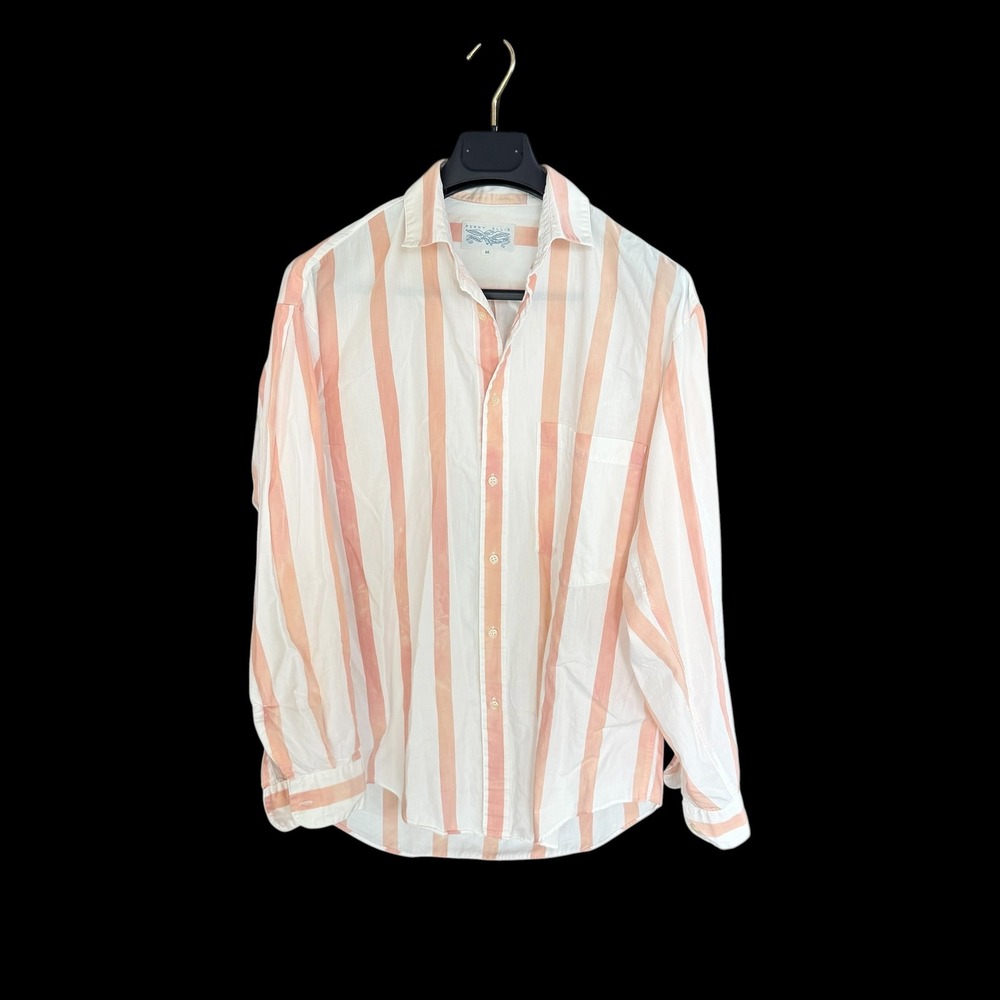Perry Ellis America Medium Striped Button Down Shirt Distressed Long Sleeve